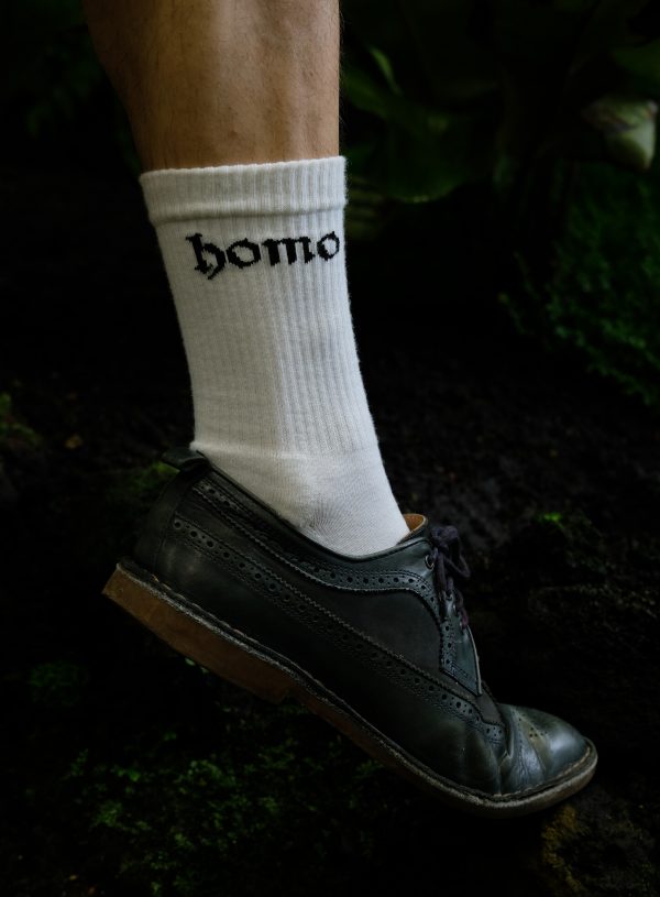 Eine Homo-Socke mit Schuh getragen